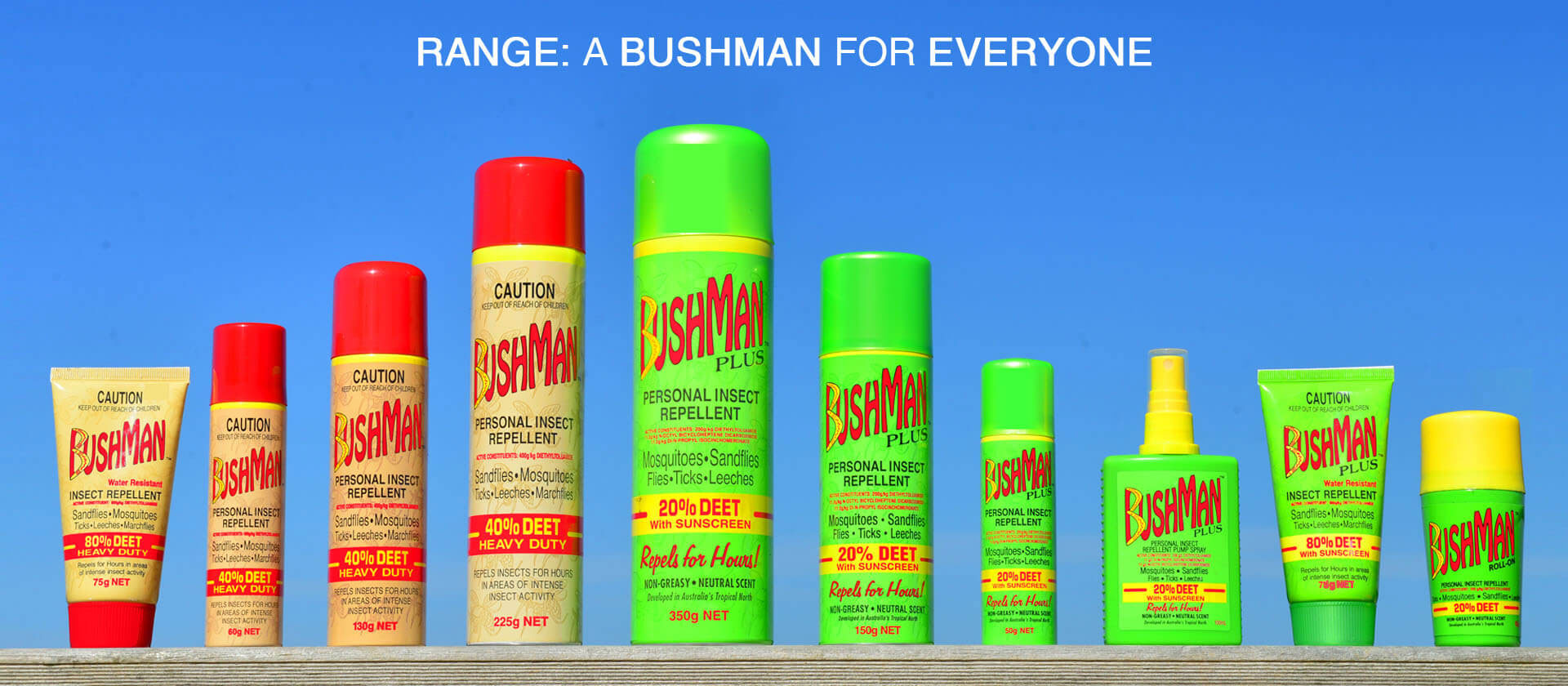 All bushman products inline on a bench banner image